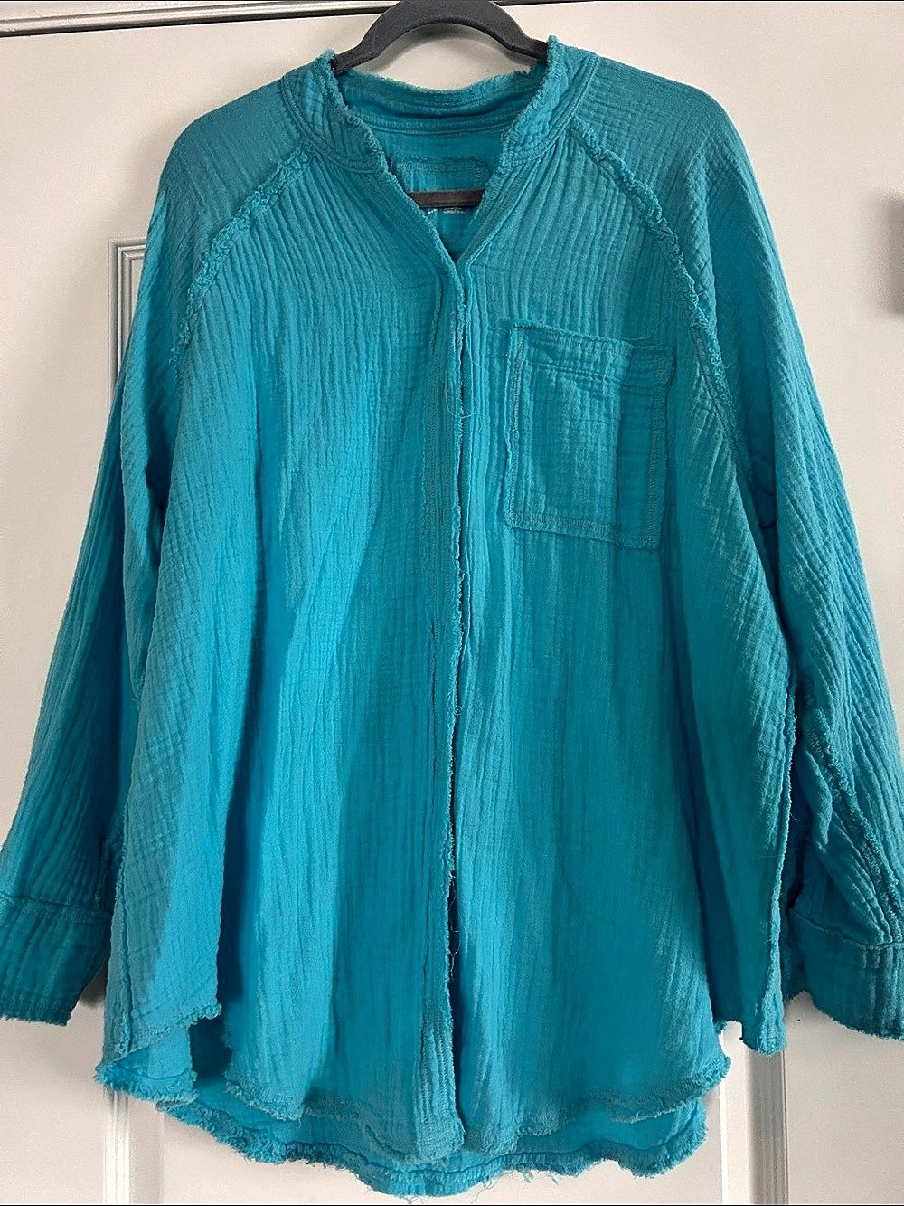Free People Gauze Button Down Shirt in Blue Size Medium